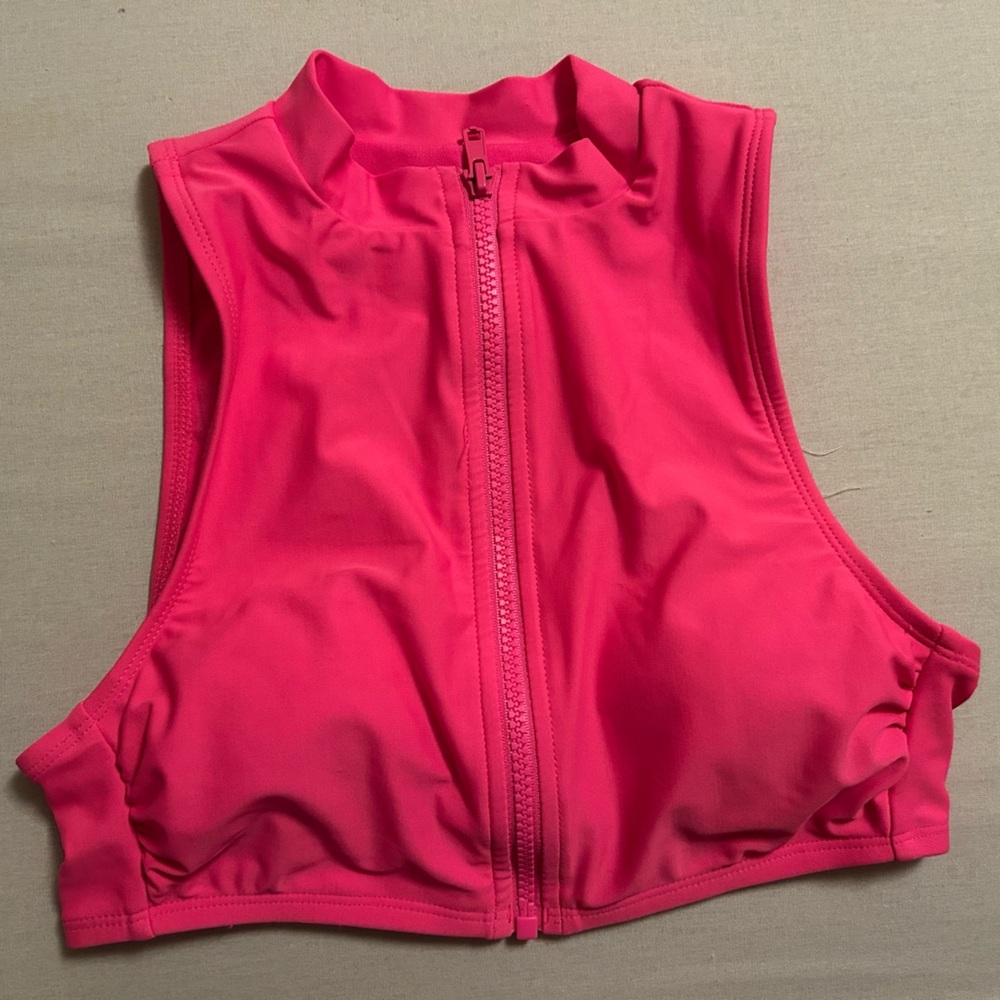 Wild Fable Pink Zip Front Swim Top | High Neck Bikini Top | Size S (4–6)